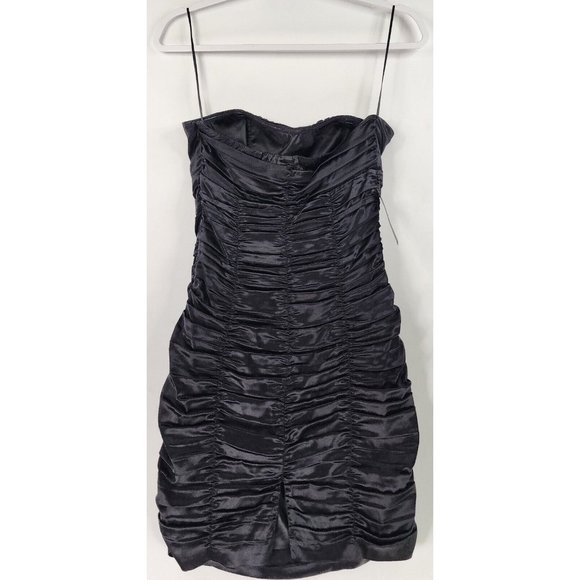 Express Dress Womens 4 Black Draped Strapless Silk Mini Dress - Picture 2 of 15
